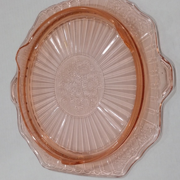 Anchor Hocking Mayfair Open Rose Footed Cake Plate,10" Pink Depression Glass - Picture 4 of 7